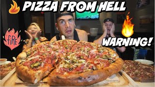 SPICY HELL PIZZA CHALLENGE Las Vegas Food Challenge  Craziest Pizza Ever  Man Vs Food [upl. by Menken]