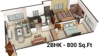 quot2BHK House Interior Design  800 Sq Ftquot by CivilLanecom [upl. by Juanita]