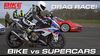 Drag Race Bike vs Lots Of Supercars In 4K [upl. by Samuele]