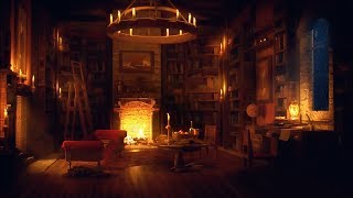 Ancient Library Room  Relaxing Thunder amp Rain Sounds Crackling Fireplace for Sleeping for Study [upl. by Herc]