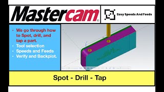 Spot Drill and Tap  A Mastercam 2020 Tutorial [upl. by Ilera451]