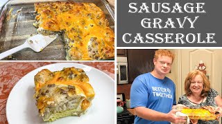 SAUSAGE GRAVY BISCUIT amp EGG CASSEROLE  Cook With Me The Perfect Breakfast Casserole [upl. by Gerge50]