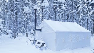 30C WINTER CAMPING ALONE in a HOT TENT [upl. by Abran756]