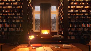 COZY Rainy Library with Fireplace  Videos made to study rather than sleep [upl. by Barna969]