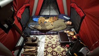 Hot Tent Camping In A Snowstorm [upl. by Anahsed]