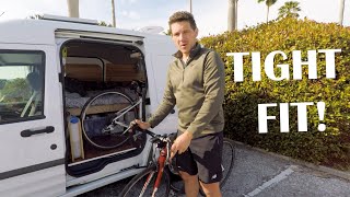 HOW TO FIT TWO BIKES IN A VAN  Simple Compact Design  VAN CYCLING LIFE [upl. by Nairde]