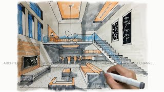 HOW TO DRAW INTERIOR PERSPECTIVE [upl. by Mehetabel]