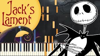 PIANO TUTORIAL Jacks Lament  Tim Burtons The Nightmare Before Christmas Easy Piano Synthesia [upl. by Samara]